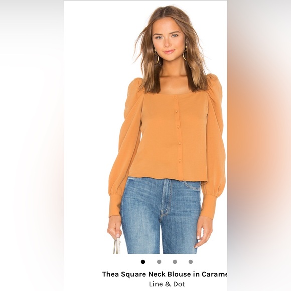REVOLVE Line & Dot Thea Square Neck Blouse in Caramel - Picture 2 of 8